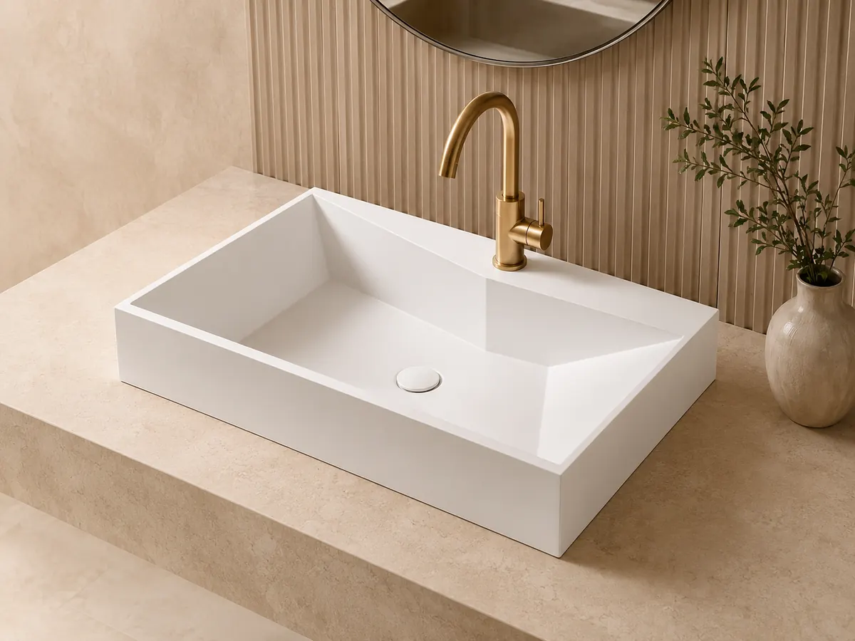 Solid surface wash basin scene for hotel and apartment bathrooms
