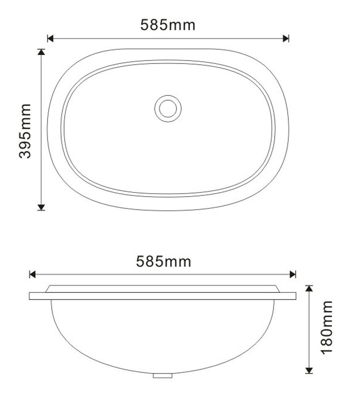 1906 Black Asymmetric Solid Surface Custom Basin technical drawing and dimensions