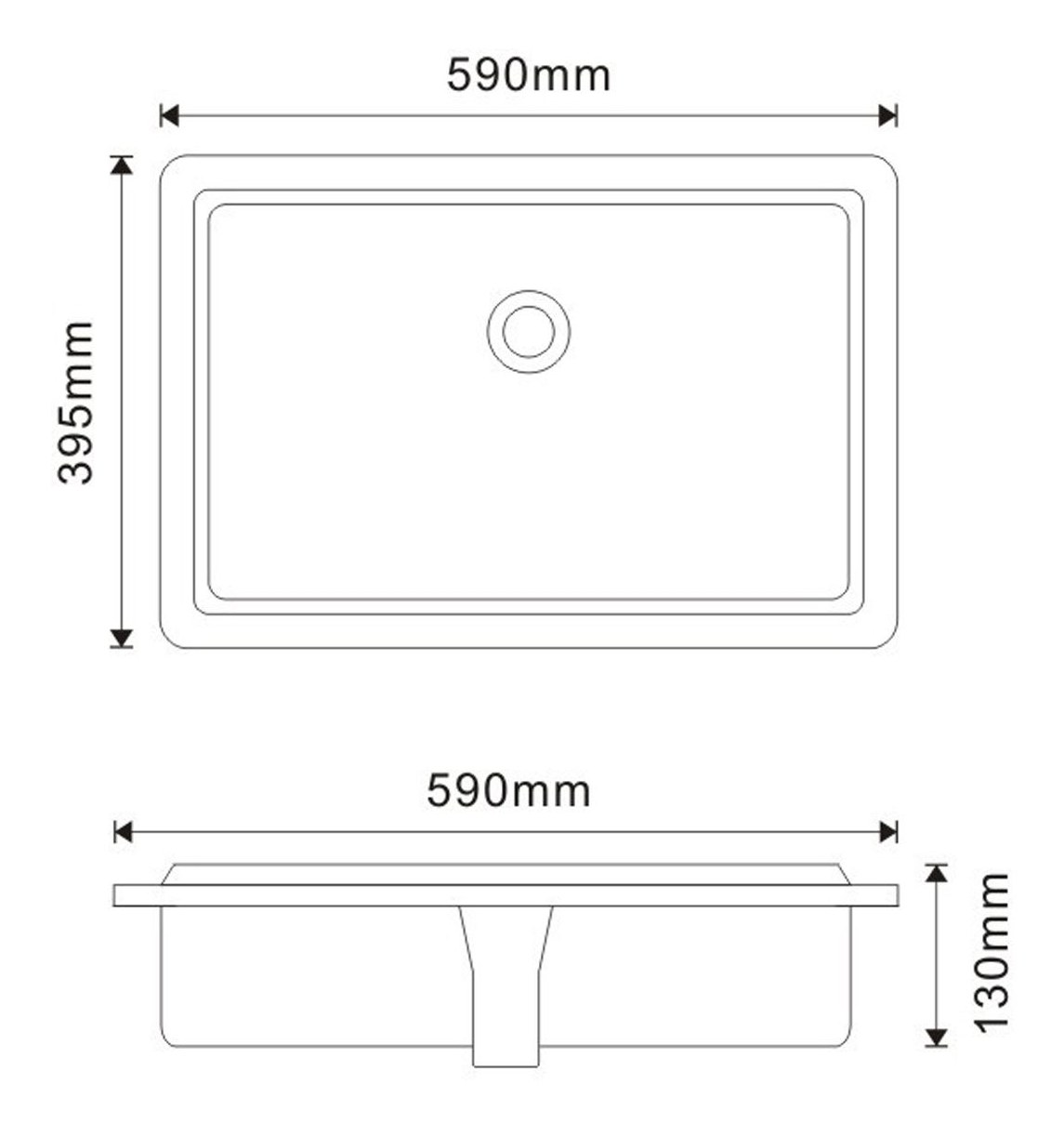 1907 Grey Asymmetric Solid Surface Custom Basin technical drawing and dimensions