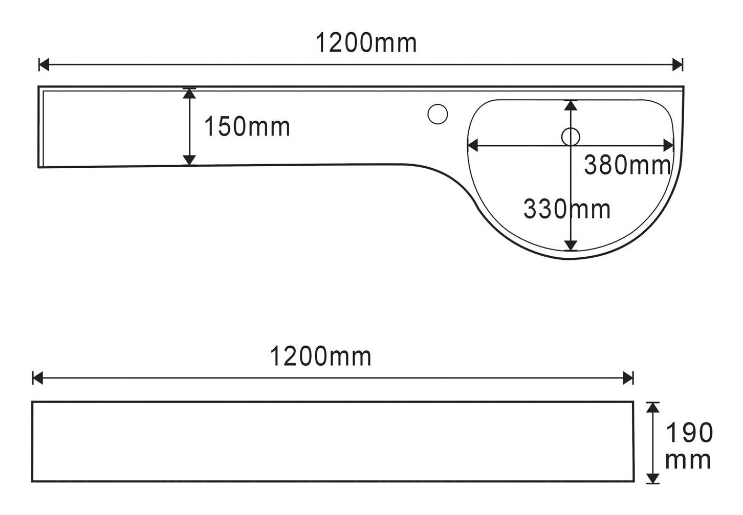 2405 White Double Bowl Solid Surface Double Bowl Vanity Basin technical drawing and dimensions