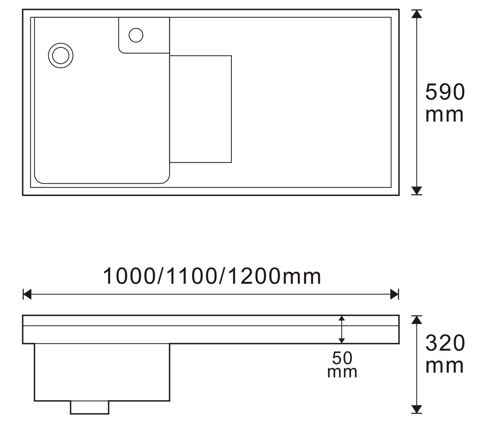 3512Z / 3512Y White Rectangular Solid Surface Custom Basin technical drawing and dimensions