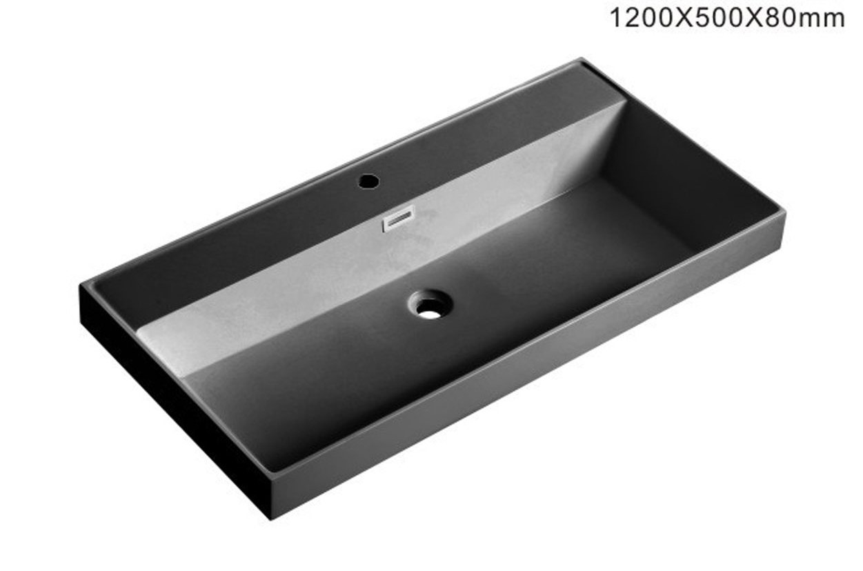 2006 Black Rectangular Solid Surface Integrated Vanity Basin