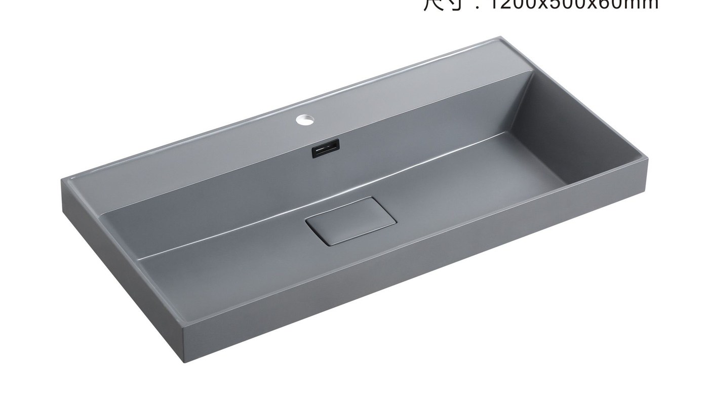 2006 Grey Rectangular Solid Surface Integrated Vanity Basin