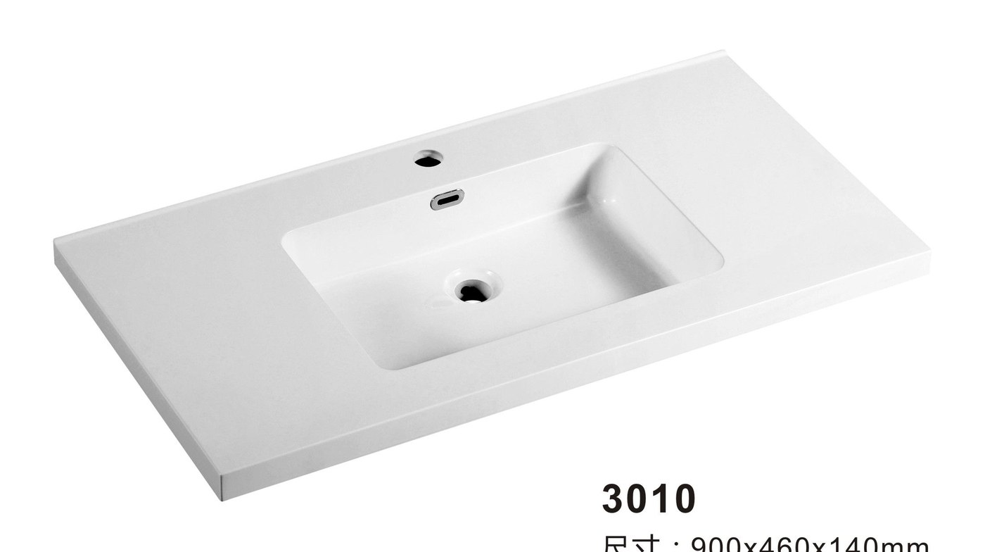 3010 White Rectangular Solid Surface Integrated Vanity Basin