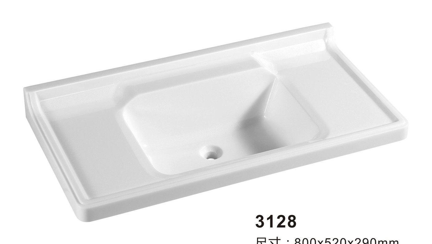 3128 White Rectangular Solid Surface Custom Basin